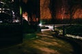 Dark walkway at night, in Dallas, Texas.