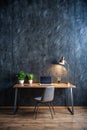 Dark Wall Background Empty Workplace in Front of Abstract Package Royalty Free Stock Photo