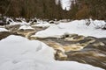 Dark water flowing fast in spring time in river