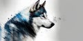 Dark Watercolor Siberian Husky Portrait on White Background, Loyal Companion in the Shadows