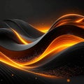 Abstract Dark Wavy Surface with Glowing Orange Lines and Scattered Light Particles image Royalty Free Stock Photo