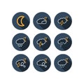 Dark weather flat icon set long shadow