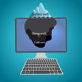 Iceberg on a computer, concept of surface web, deep web and dark web, vectorial image