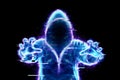 Dark web, shadow crime, internet crime concept, hidden internet. Hologram of digital hacker in computer space. Hacker virus attack