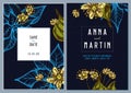 Dark wedding invitation card with colored tilia cordata