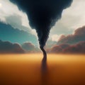 Dark whirlwind tornado. Rotating dark thunderstorm tornado. Dark tornado swirl. Digital illustration based on render by