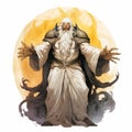 Dark White And Beige Fantasy Illustration Of A Mammon On A White Background