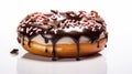 Dark White And Pink Chocolate Drizzled Donut On White Background