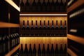 Dark Wine Cellar With Backlit Bottle Rows Royalty Free Stock Photo