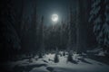 Dark winter forest, moon light aesthetic background, witchcraft magic wallpaper AI Generated Royalty Free Stock Photo