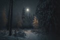 Dark winter forest, moon light aesthetic background, witchcraft magic wallpaper AI Generated Royalty Free Stock Photo