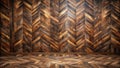 Dark wood herringbone pattern wall and floor interior design element. Generative AI Royalty Free Stock Photo