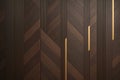 Dark Wood Panel Wall with Geometric Design and Gold Accents Royalty Free Stock Photo