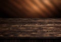 Dark wood table, brown wooden perspective interior