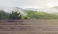 Dark Wood Table Closeup With Blurred Mountains