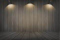 Dark wooden room space background and light bulb. Vector. Royalty Free Stock Photo