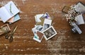 Dark workspace creative baking creative workspace photographer sorting vintage pictures