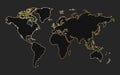 Dark world map with gold line premium business background