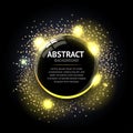 Dark yellow Abstract ring background. Metal chrome shine round frame with light circles and spark light effect. Royalty Free Stock Photo