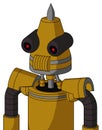Dark-Yellow Automaton With Cone Head And Speakers Mouth And Black Glowing Red Eyes And Spike Tip