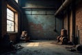 Darkened industrial landscape with exposed brick walls and rusty machinery , gritty textures, industrial Royalty Free Stock Photo