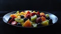 Darkened shape of a plate of fresh fruit slices Royalty Free Stock Photo