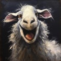 Darkly Comedic Painting Of Sheep With Mouth Open - Contest Winner