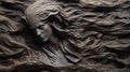 Darkly Fantastical Wood Carving Of Woman\'s Head On Waves