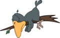 Darkly grey raven sleeping on a branch. Cartoon