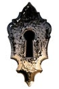 Darkness in the keyhole, decorative design element, imitation molten metal, isolated on white background, 3d render