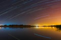 Colorful night photography. Long exposure photography of starry sky and night city