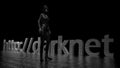 Darknet text word on dark background and a woman in black