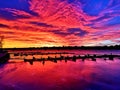 Darkred Sunset Over The River Glomma In Norway