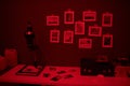 Darkroom with red light to make photos Royalty Free Stock Photo