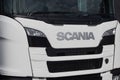 Front of brand new Scania truck in white