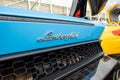 Darlington UK; August 2020: Auto Show car show rear spoiler of a blue lamborghini