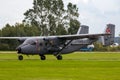 DARLOWO, POLAND - AUG 22, 2014: Polish Navy PZL M28 Skytruck plane taxiing before taking off. The M28 is a license-built Antonov Royalty Free Stock Photo