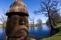 Darlowo, Poland - a wooden sculpture near Wieprza river, on Salmon island