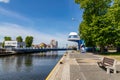 Darlowo, zachodni-pomorskie / Poland - June, 4, 2020: Bridge across the river in the port city. Buildings in the port of Central Royalty Free Stock Photo