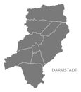 Darmstadt city map with boroughs grey illustration silhouette shape