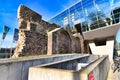 Darmstadt, Germany, Piece of remains of old historic city wall attached to modern building of `Darmstadtium` conference center