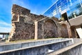 Darmstadt, Germany, Piece of remains of old historic city wall attached to modern building of `Darmstadtium` conference center