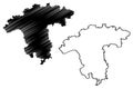 Darmstadt region Federal Republic of Germany, State of Hessen, Hesse, Hessia map vector illustration, scribble sketch Darmstadt