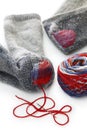 Darning socks, repairing holes in socks Royalty Free Stock Photo