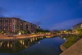 Darsena Naviglio Milan at the blue hour illuminated by lights