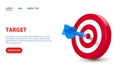 Dart arrow hit dartboard. Red and white bullseye target concept for goal achievement and focus in business strategy