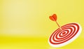 Dart arrow hitting to center on bullseye bull`s-eye dartboard Royalty Free Stock Photo