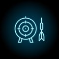 Dart, bullseye blue neon icon. Simple thin line, outline vector of amusement icons for ui and ux, website or mobile application