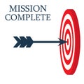 A dart is in the center of a dartboard. Target concept. mission complete, business concept.