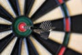 Dart hits target in the centre of dartboard